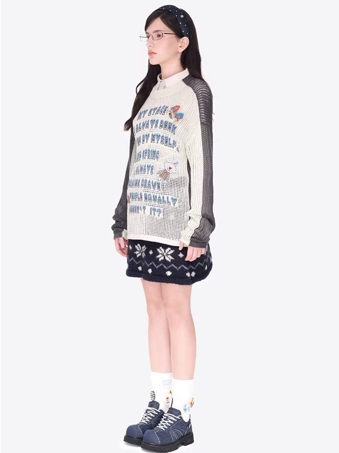 Cutout Contrast Knit Sweater