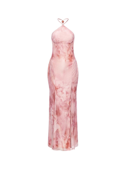 Alina Halter Neck Backless Floral Print Dress - CHINASQUAD