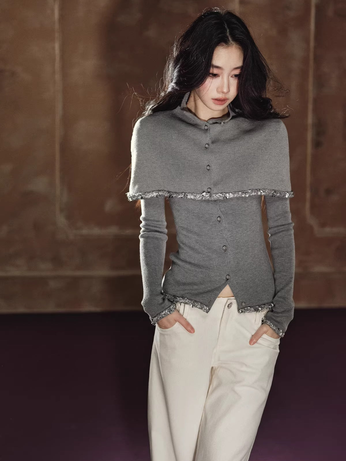 Detachable Cape Wool Knit Sweater