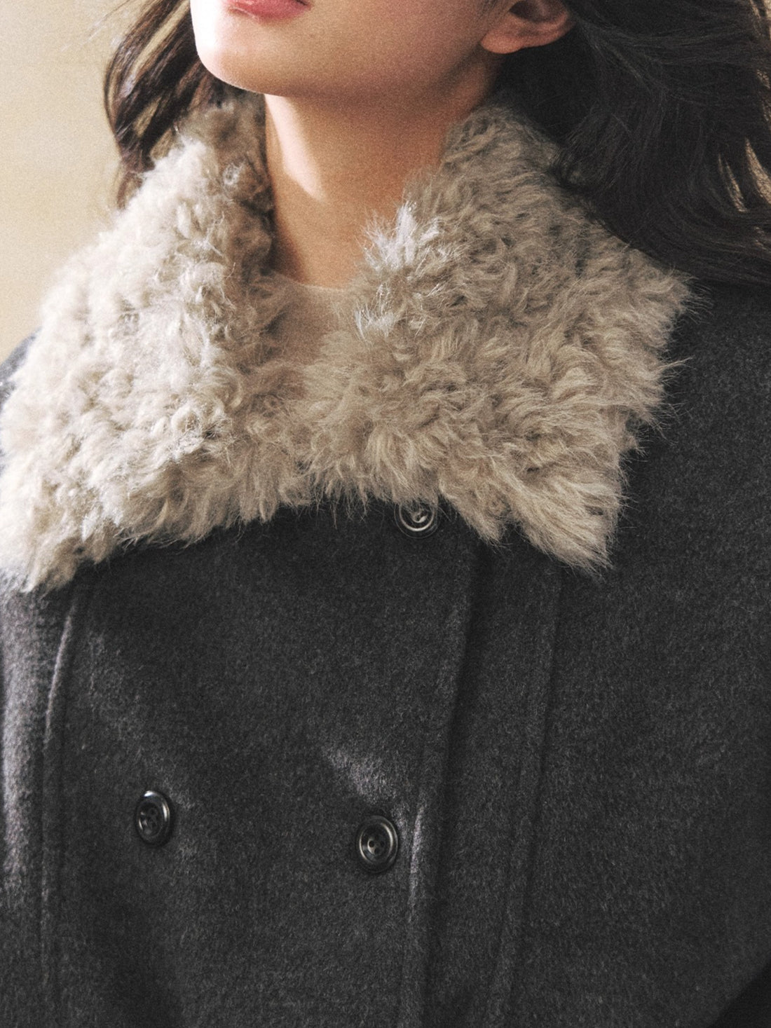 Fur Collar Tie-Waist Wool-Blend Jacket