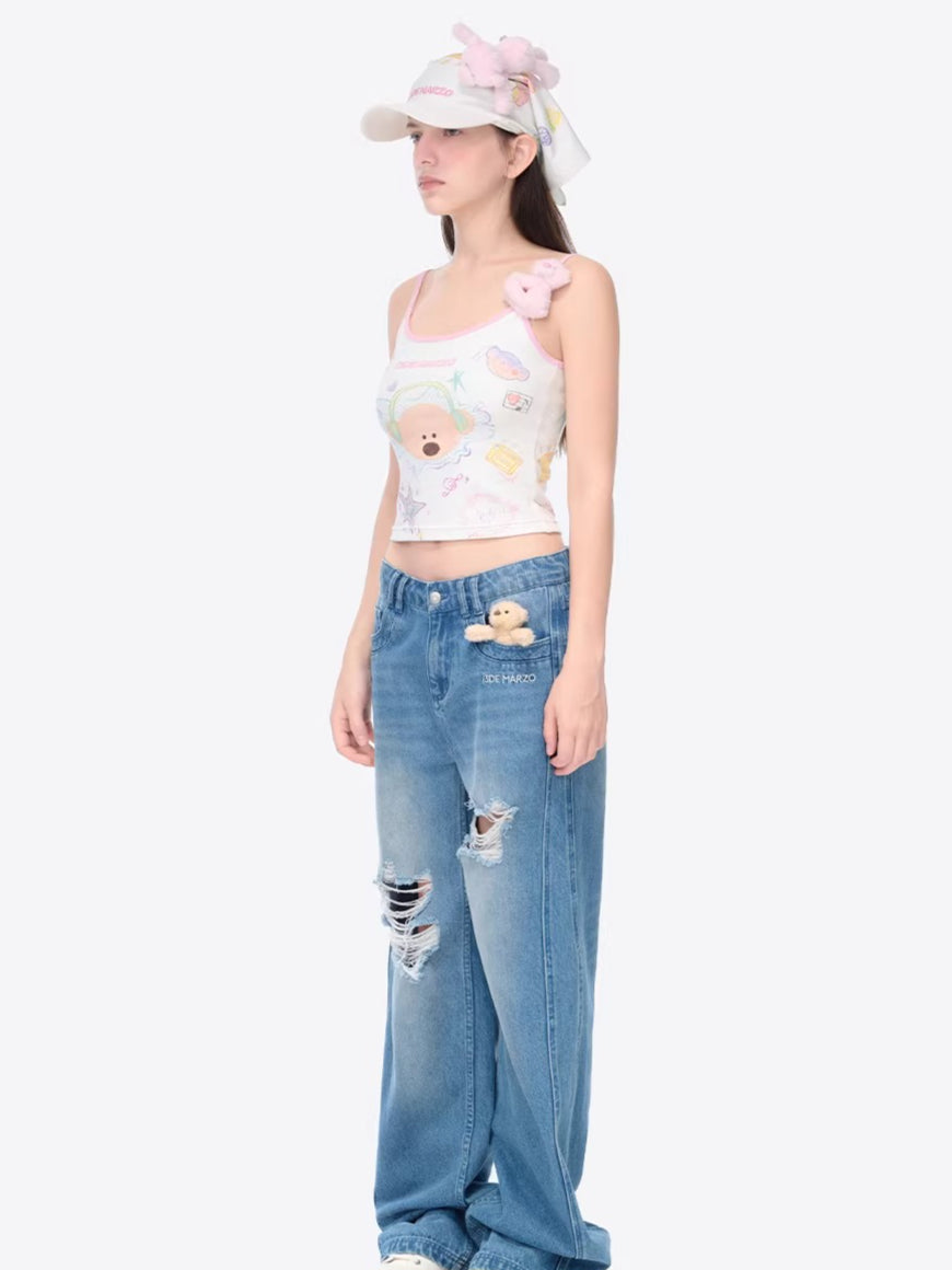 Graffiti Bear Fitted Cropped Camisole