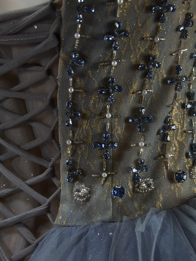 Elf Couture Embellished Tulle Ball Gown with Beaded Bodice