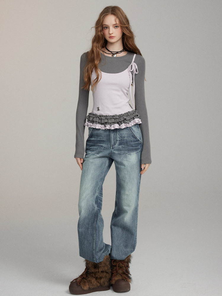 Loose Straight-Leg Denim Pants