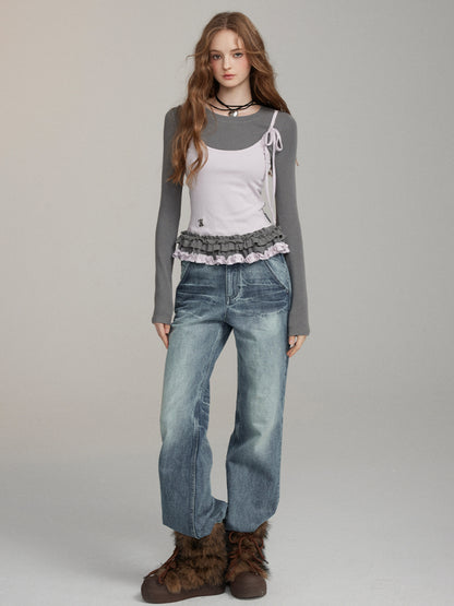 Loose Straight-Leg Denim Pants