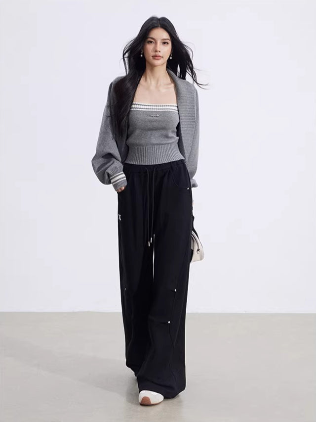 Sculpted Drape Curved-Leg Wide Pants