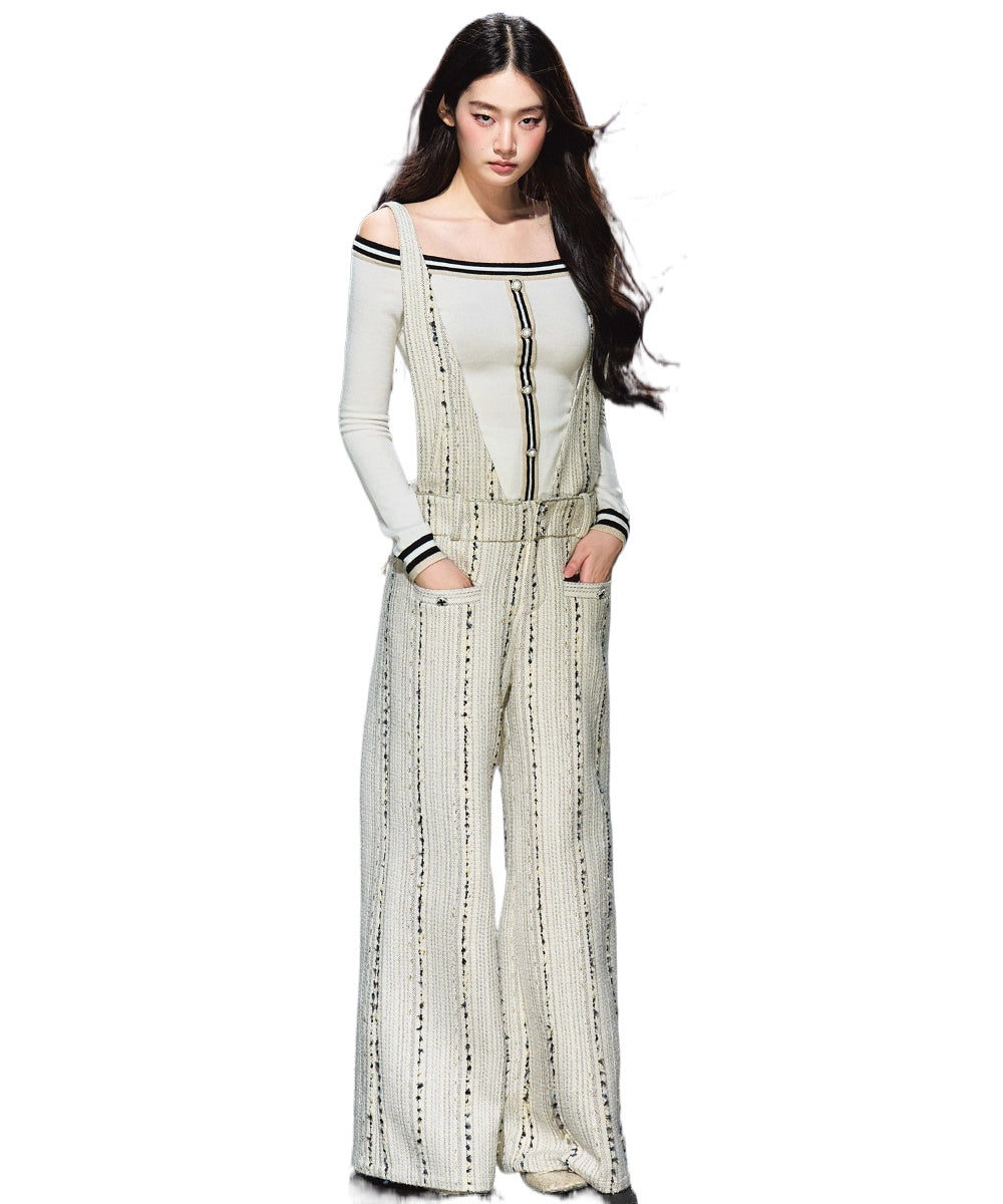 Tweed-Inspired V-Neck Wide-Leg Jumpsuit