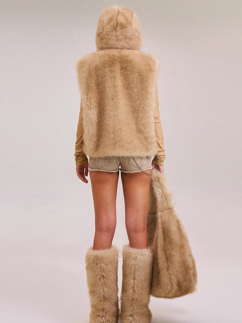 Cross Relic Oversized Faux Fur Vest