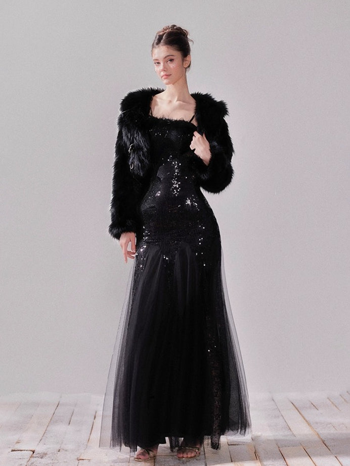 Starlit Pearl Sequin Mesh Mermaid Gown