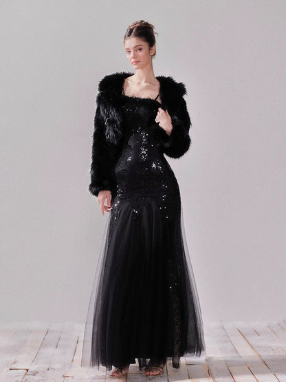 Starlit Pearl Sequin Mesh Mermaid Gown