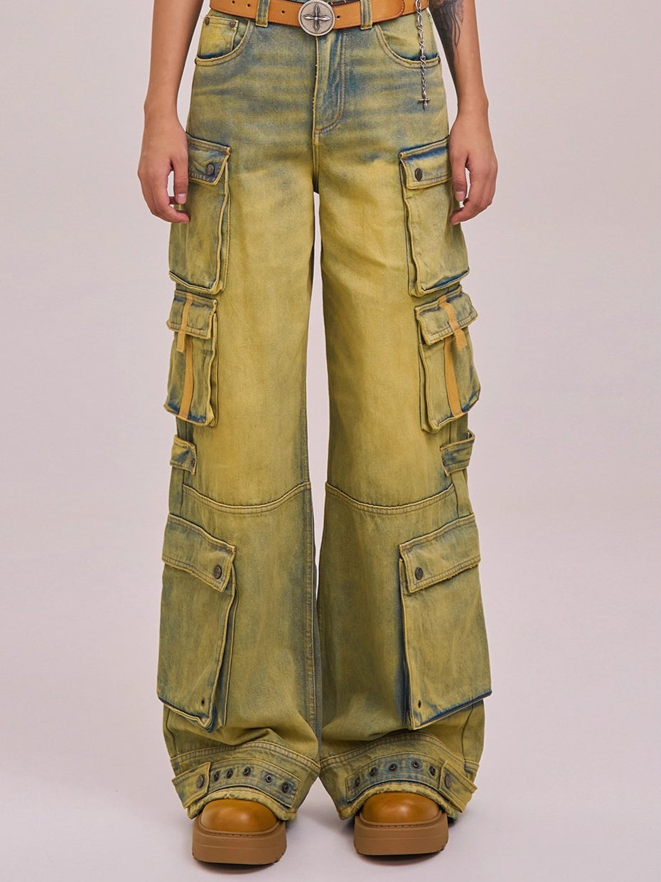 Wild Mustang Multi-Pocket Wide-Leg Jeans