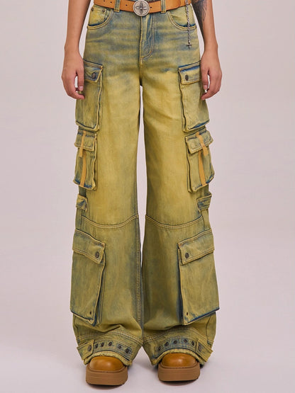 Wild Mustang Multi-Pocket Wide-Leg Jeans