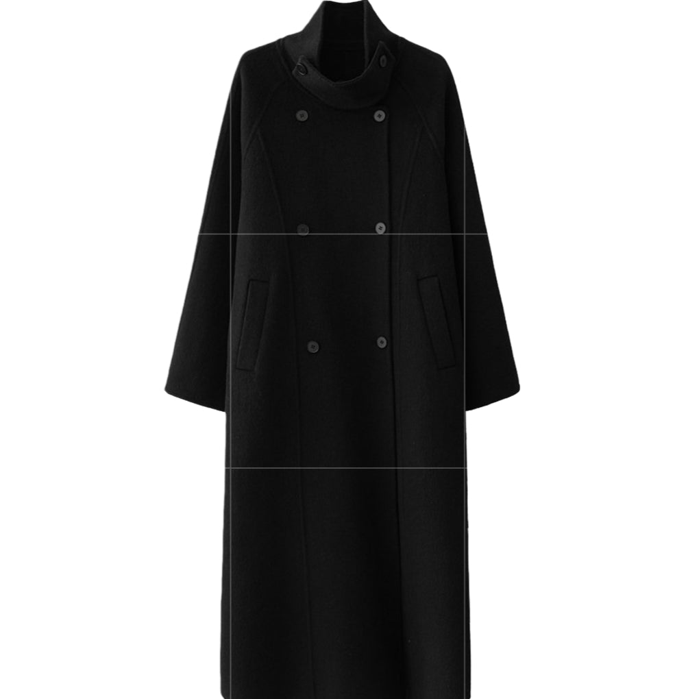 Armor-Collar Long Wool Coat