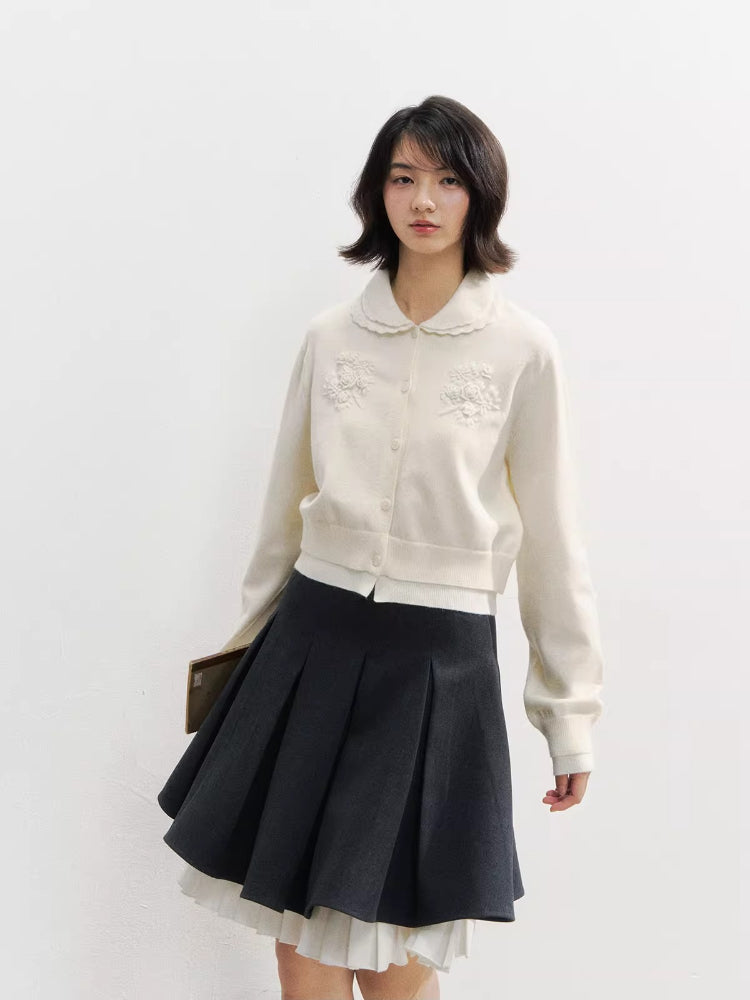 Crochet White Doll Collar Cardigan