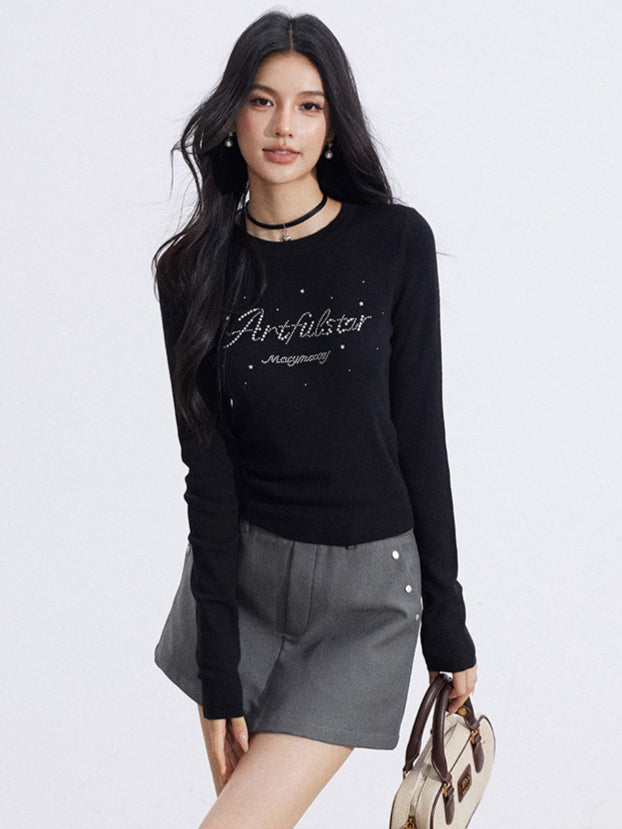 Embellished Soft Knit Long Sleeve T-Shirt