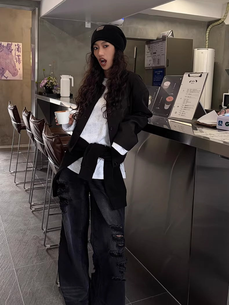 Black-Whisker Straight-Leg Denim Jeans