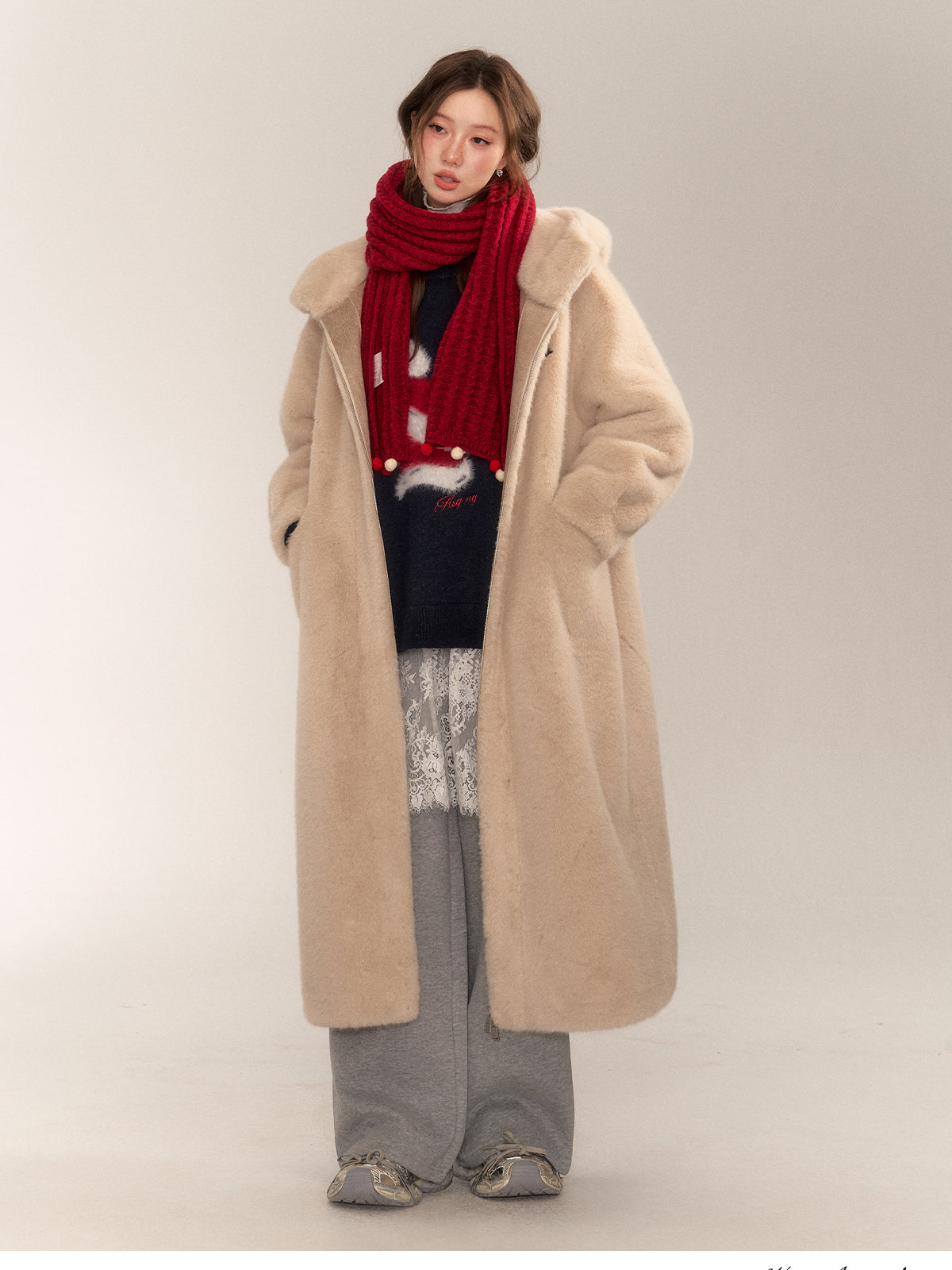 Apricot Faux Fur Long Coat