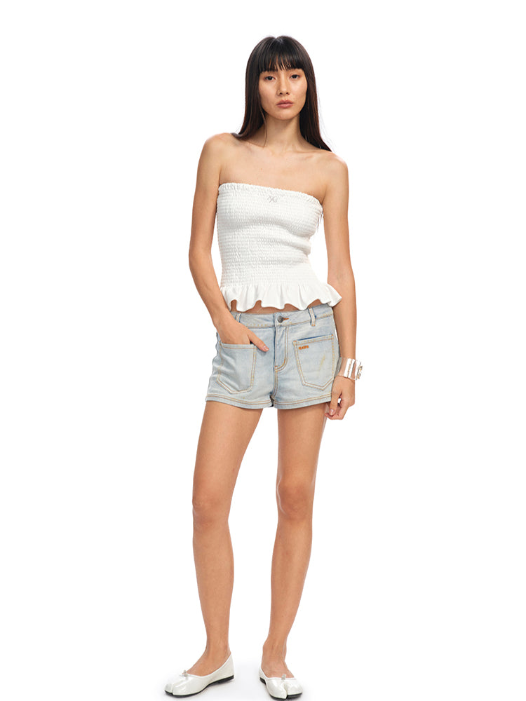 Ruffled Textured Strapless Vest - CHINASQUAD