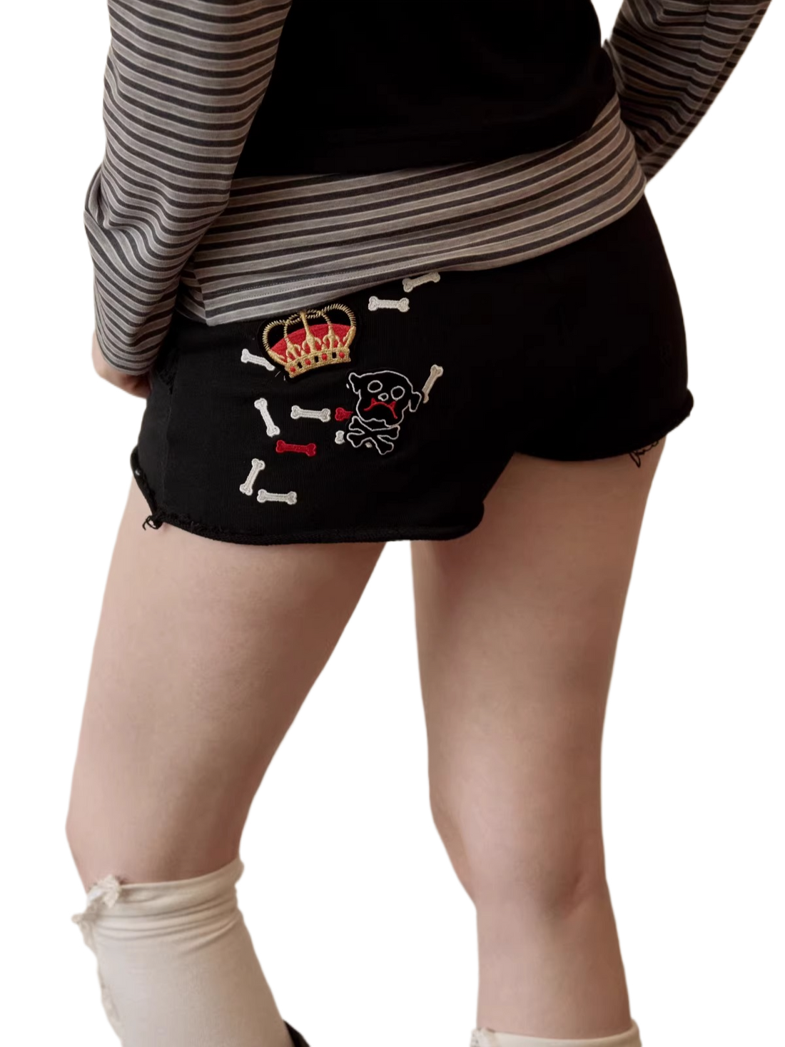 Camo Contrast Bone Embroidery Cotton Sweat Shorts