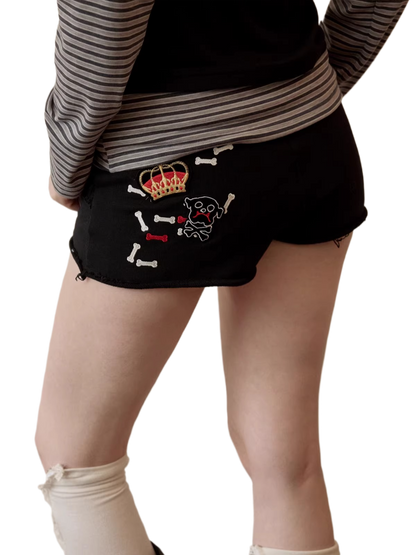 Camo Contrast Bone Embroidery Cotton Sweat Shorts