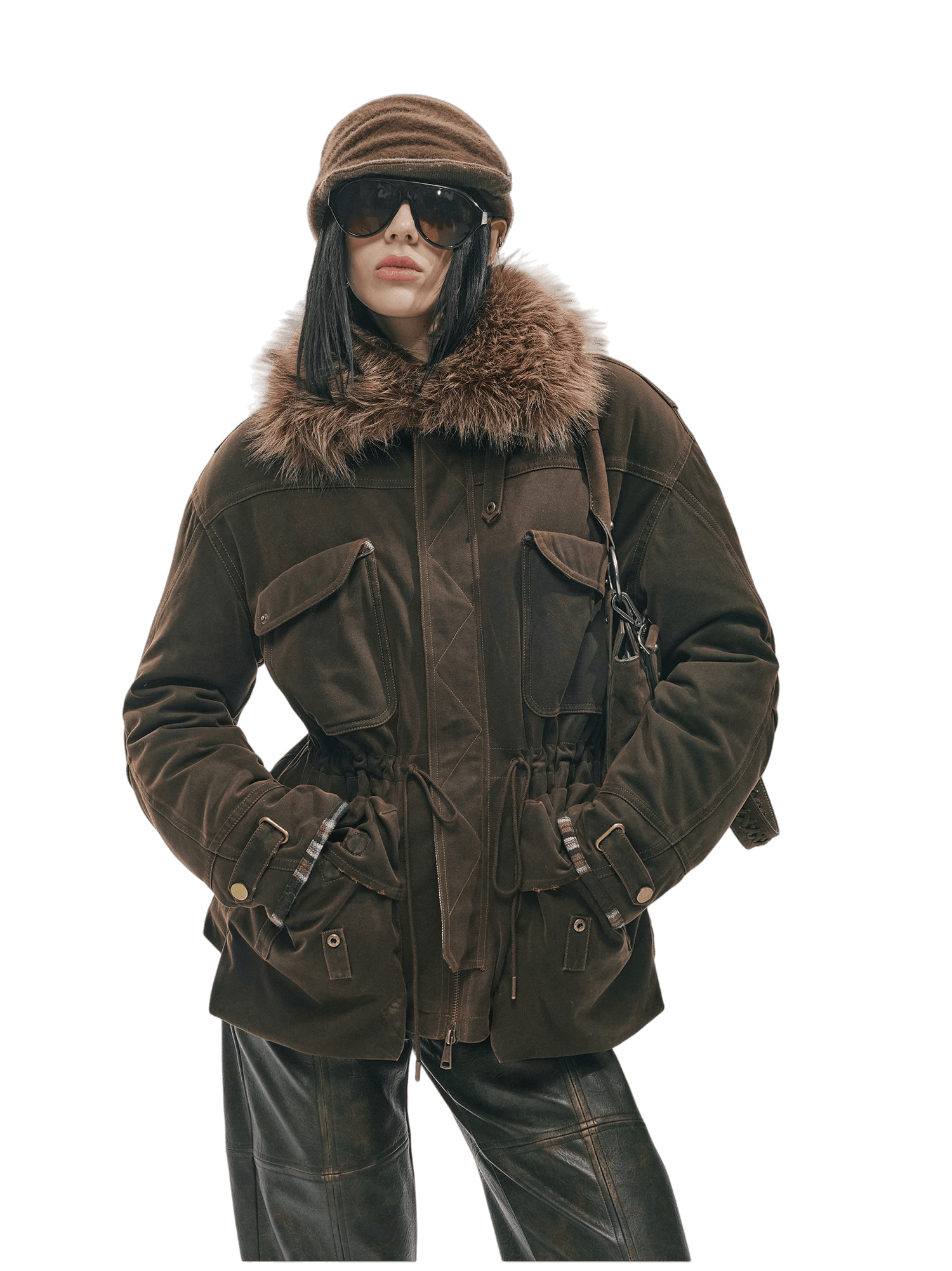 Detachable Fur Collar Utility Down Jacket