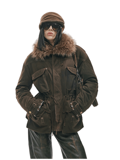 Detachable Fur Collar Utility Down Jacket