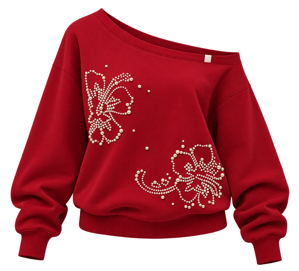 Beaded Off-shoulder Silhouette Sweatshirt