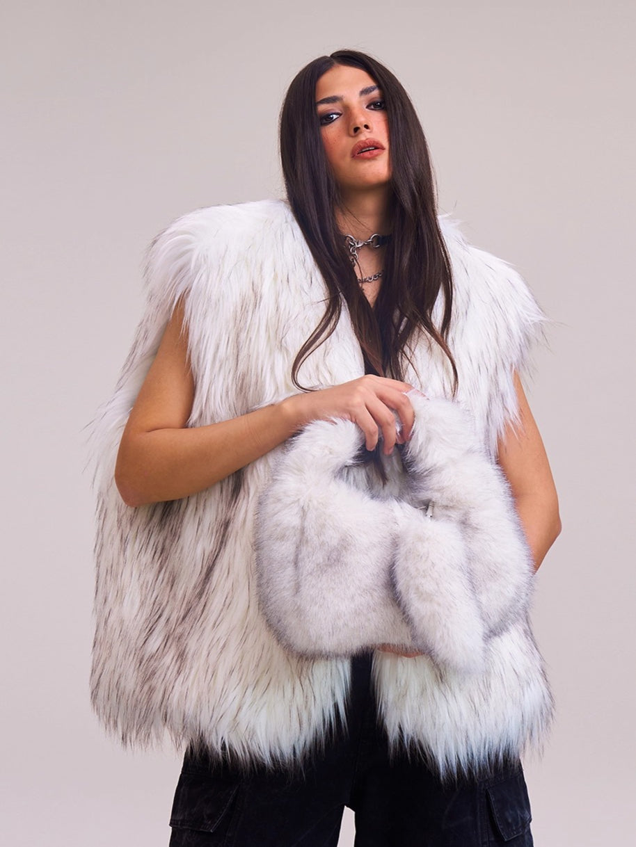 Cross Relic Faux Fur Stone Bag