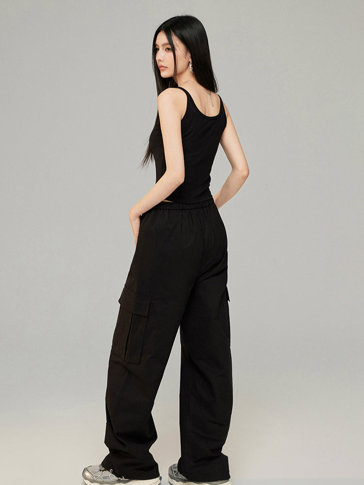 Drawstring Pleated Workwear Wide-Leg Pants