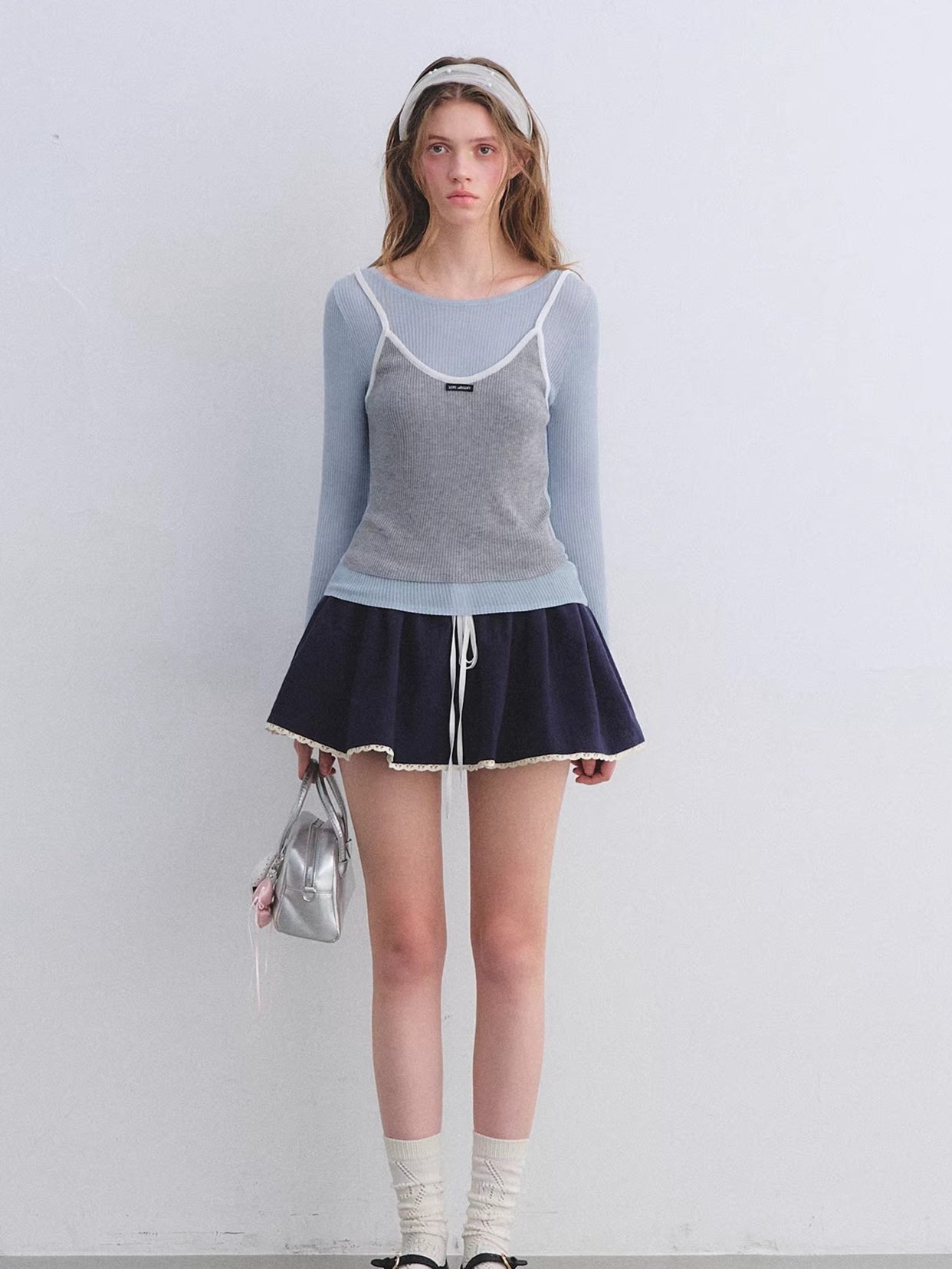 Preppy Ruffle Trim Jacquard Mini Skirt