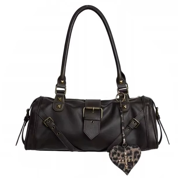 Vintage Rivet-Detail Large Capacity Shoulder Bag