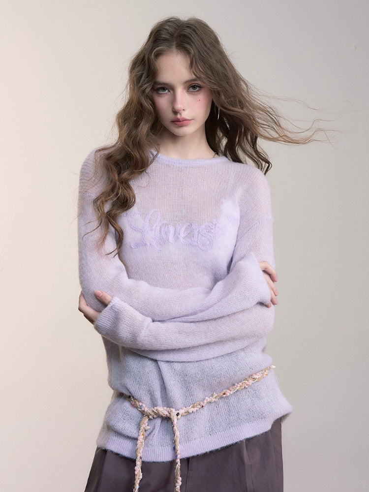 Loose Embroidered Minimalist Knit Crewneck