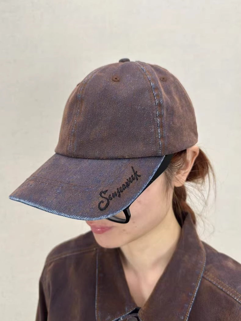 Embroidered Logo Washed Denim Baseball Cap