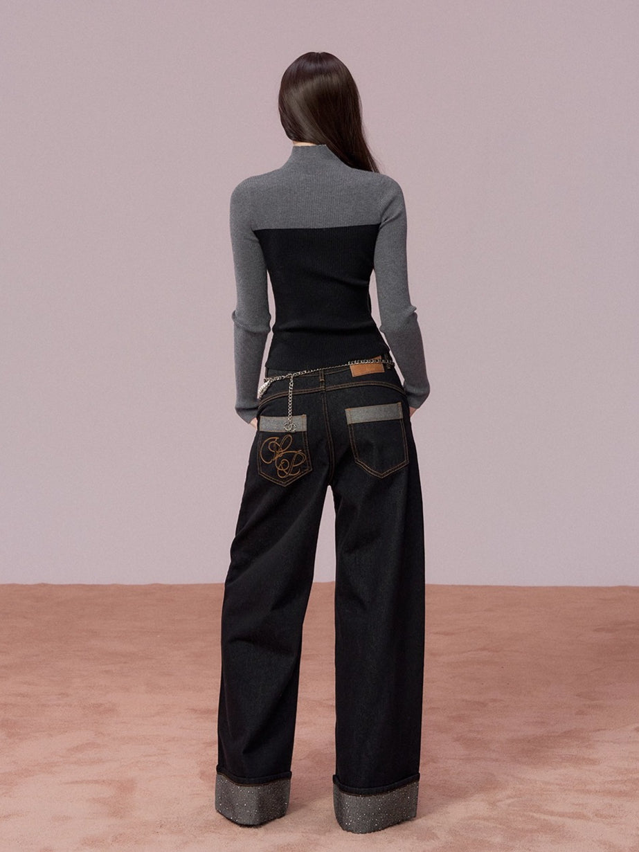 High-Neck Knit Top Fringe Cape Set