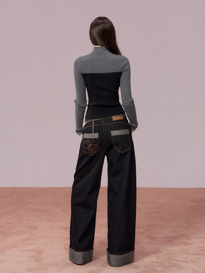 High-Neck Knit Top Fringe Cape Set