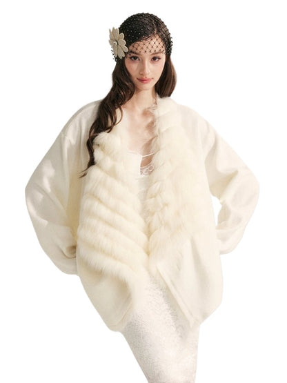 Fox Whisper Knit Fur Collar Cardigan Jacket