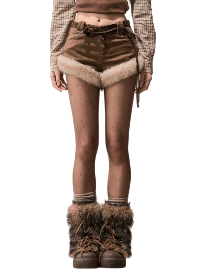 Faux-Fur Wide-Leg Winter Mini Shorts
