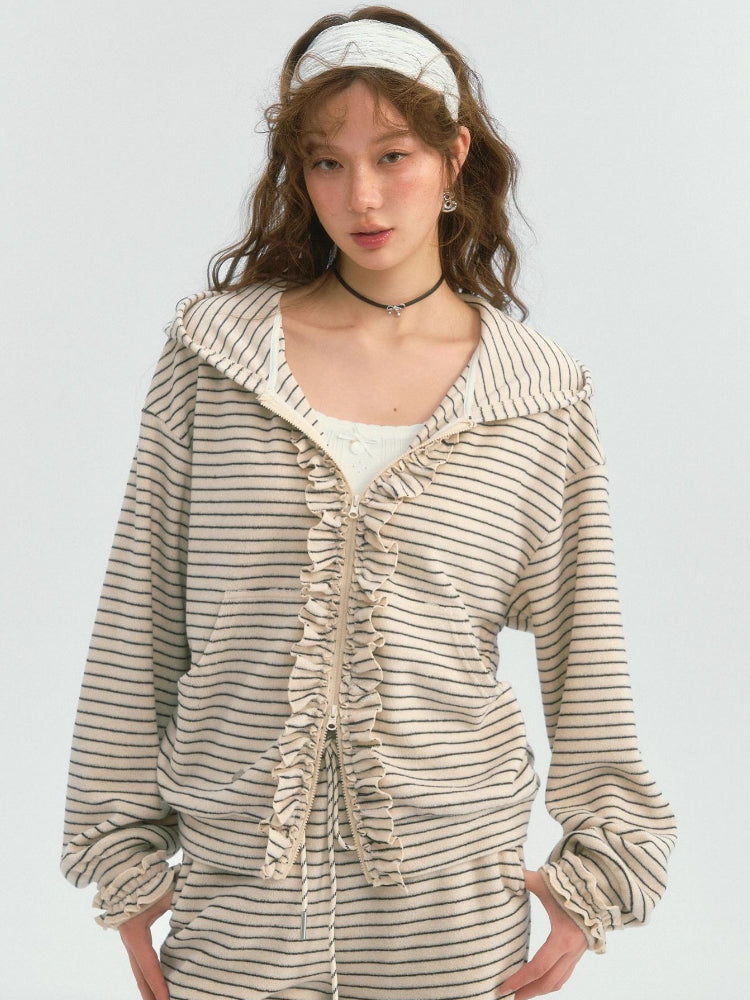 Soft and Fluffy Striped Sweatshirt Set