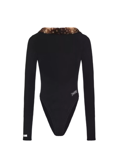 Faux Fur-Panelled Knit Bodysuit