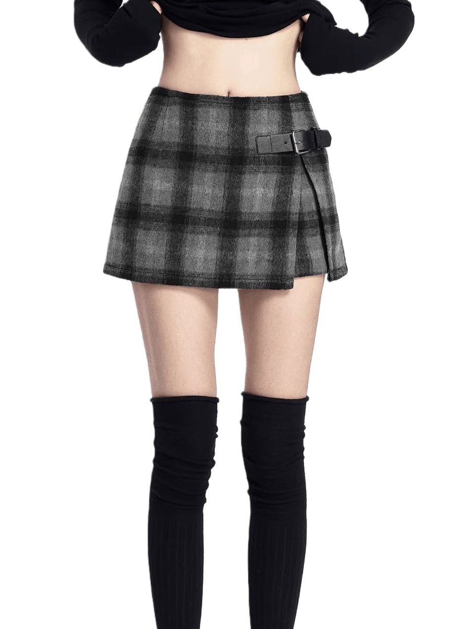 Plaid Wool-Blend A-Line Skirt