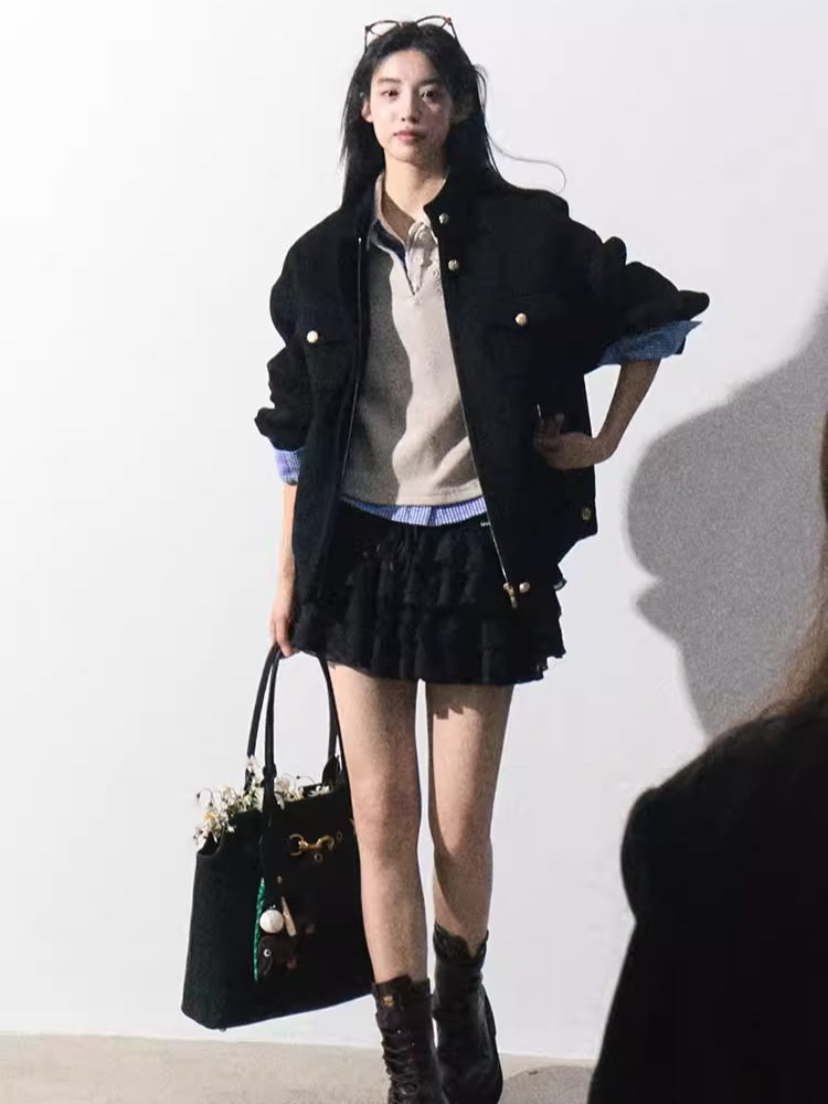 Wool-Blend Oversized Short Jacket