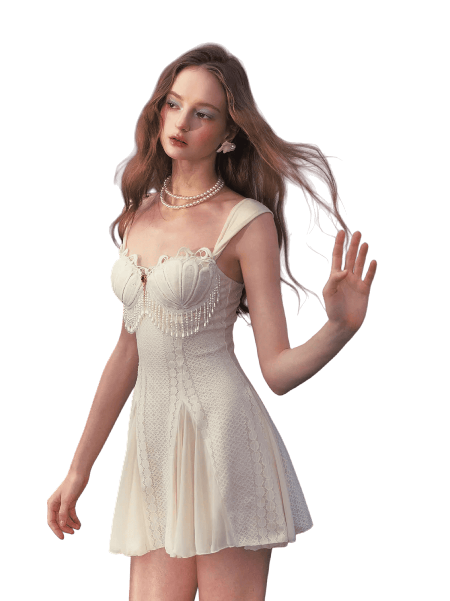 Vintage Shell-Texture Stretch Mermaid Slip Dress