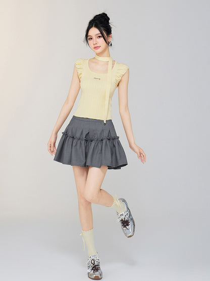 High - waist A - line Slimming Puff Skirt