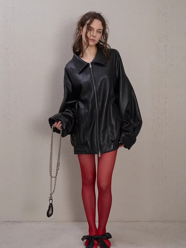 Layered Soft Leather Relaxed-Fit Jacket