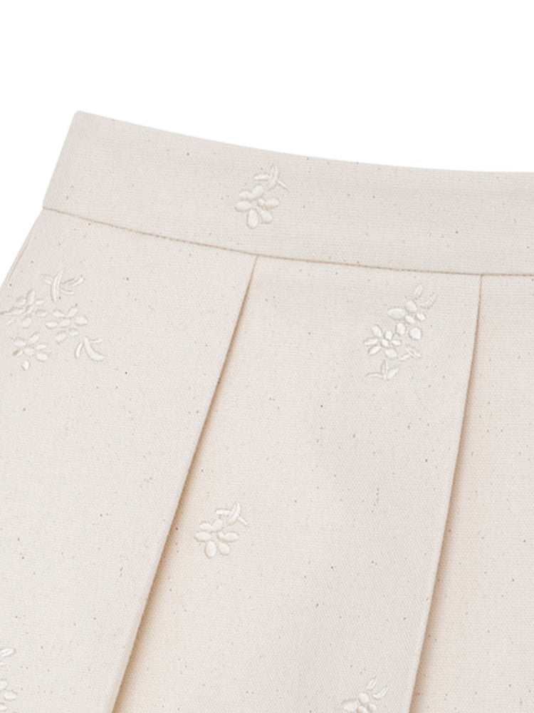 White Blossom Pleated Mini Skirt