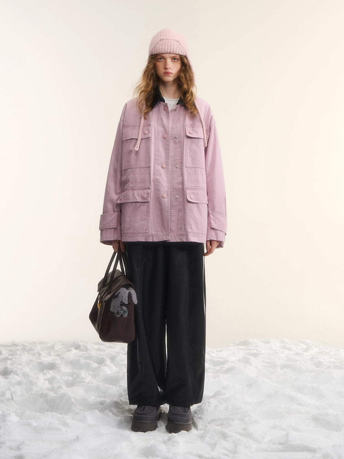 Panelled Slimming Black Curved-Leg Pants