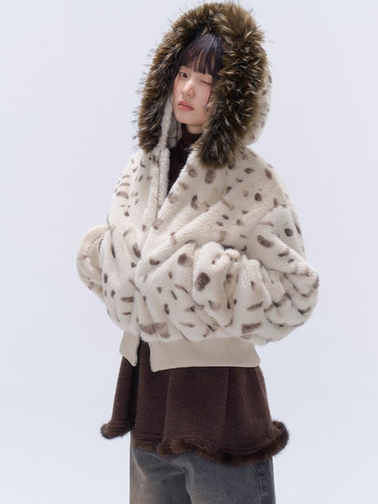 Faux Fur Hooded Zip-Up Cropped Jacket