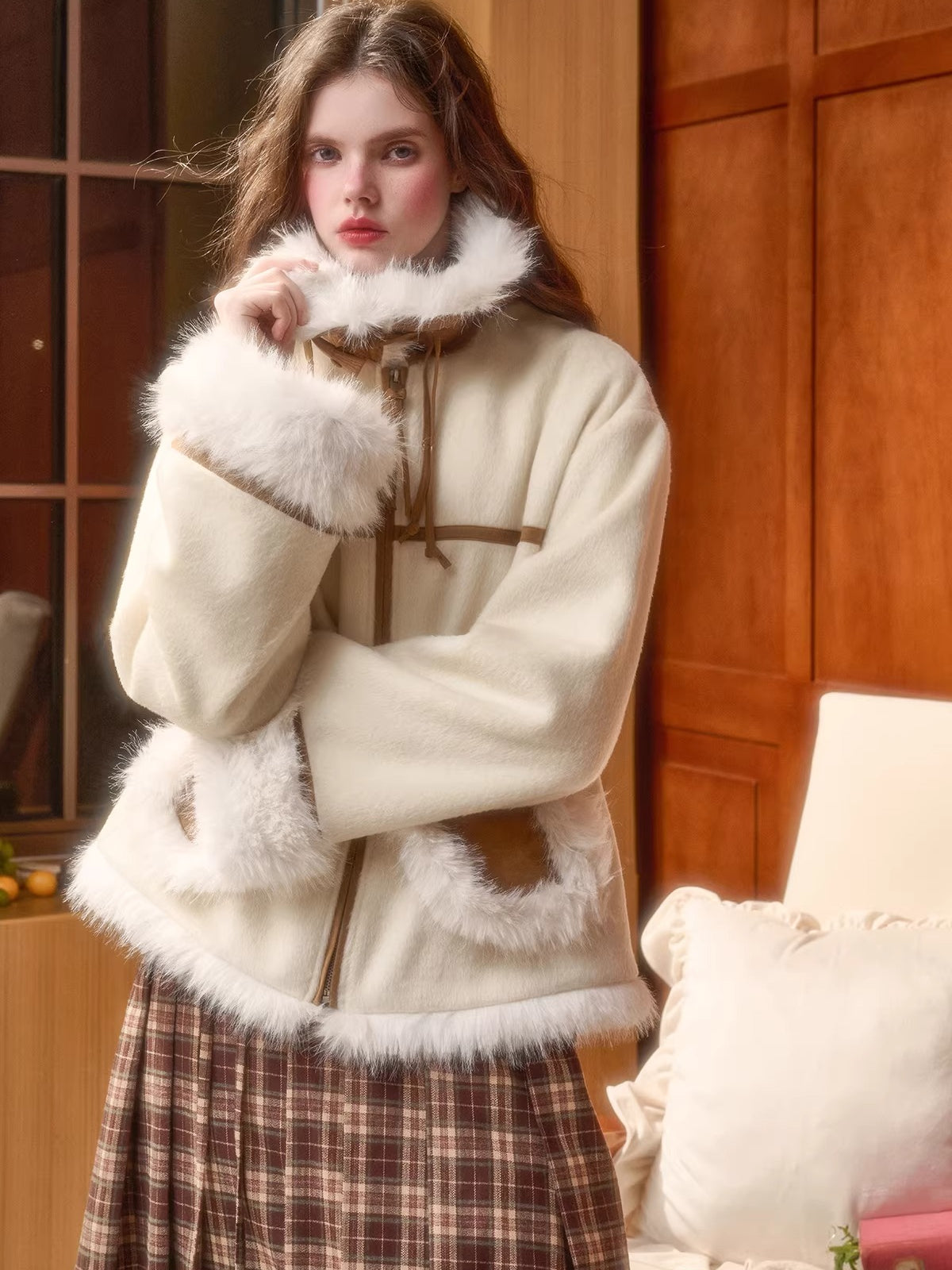 Wool-Blend Shearling-Style Oversized Jacket