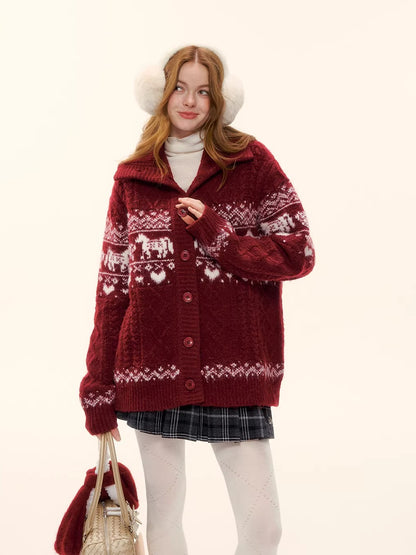 Red Loose Knit Sweater Cardigan