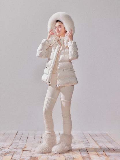 Snow Velvet Fox Fur Hooded Down Jacket