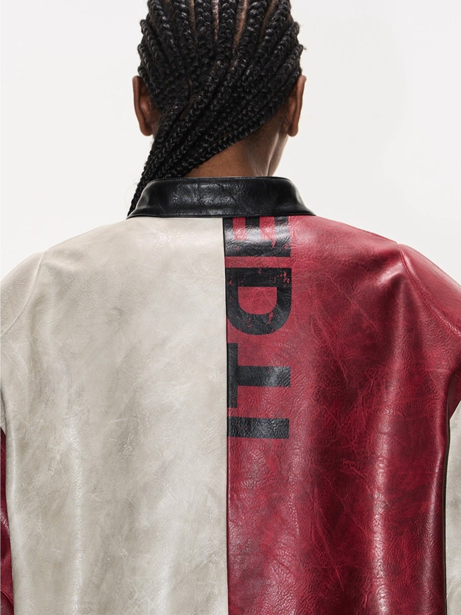 Distressed Contrast Leather Sports Jacket